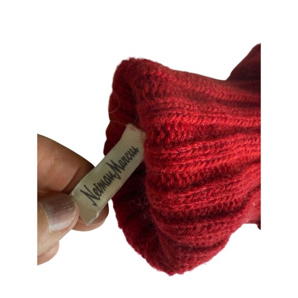 VTG Neiman Marcus Full Finger Knit Long Arm Warmers Gloves Small Red Black - Picture 2 of 9